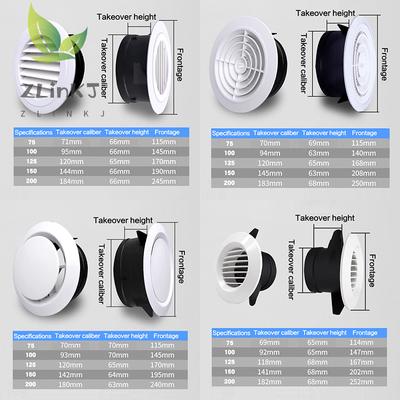 4 Formas Disponibles 75/100/125mm Conducto Redondo Cubierta de Ventilación Rejilla de Ventilación Válvula de Extracción Rejilla Cubierta de Ventilación de Circulación de Aire