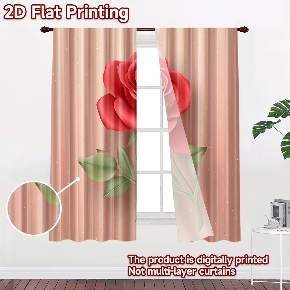 2D flat printing 2pcs Curtain Party Curtains Valentine's Red Rose Digital Printed Polyester Drapes Family Party Decoration Use