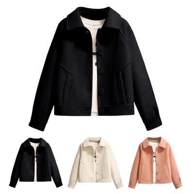 Lady Fall Winter Woolen Coat with Side Pockets Hooded Single-breasted Loose Plaid Mid Length Thick Keep Warm Overcoat for Commuting Dating Travel