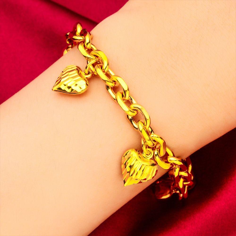 with Bell Hollow Peach Heart Bracelet Handmade Wedding Charm Bangle  Female Lady Girl