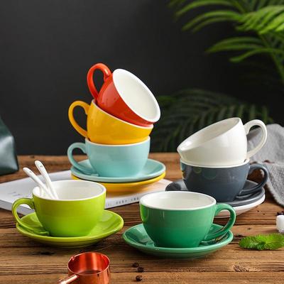 300ml Großes Keramik Cappuccino & Latte Kaffeetassenset - Eierblumen-Design
