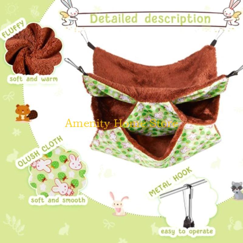 F26C Hamster Hanging Hammock 3-Layer Plush Bed Warm Hideout for Small Animals Ferret Swing for Pet Playing Sleeping Climbing