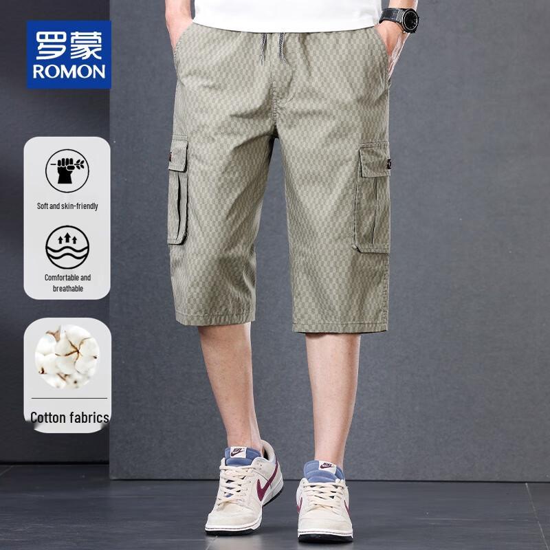 ROMON Men s Summer Plaid Cotton Cargo Capris 3XL