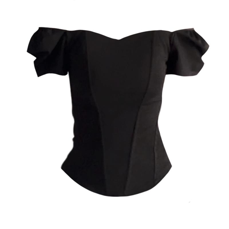 Chic French Short Sleeve Off-Shoulder Corset Slimming Top