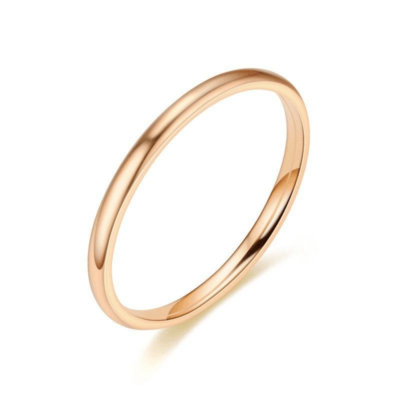Thin Rose Gold Titanium Steel Rings for Women Smooth Simple Anti-Allergy Wedding Bands Valentine's Day Gift