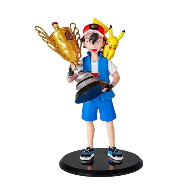 Ketchum Ash Trophy Figure With Pikachu Anime 19Cm Pvc Collectible Statue Desktop Decoration Gift For Fans For Kids Adults Children's Birthday Gift