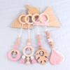 China Manufacturer Exquisite Color Leaf Four-piece Fitness Rack Pendant Wooden Baby Play Activity Gym