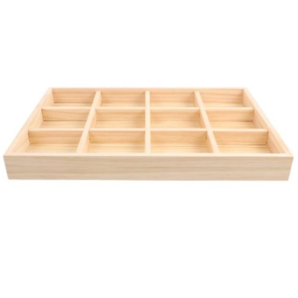 Solid Wood Jewelry Display Tray 6/12/24/36 Grids Ring Earring Holder Necklace Storage Box Watch