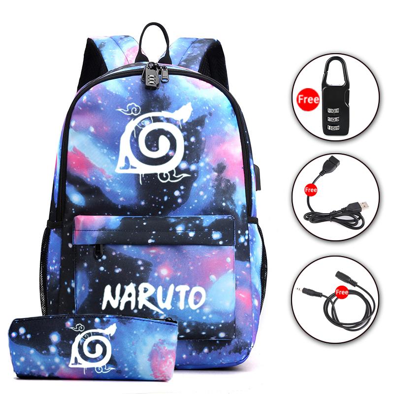 Sada 2 ks batohu Anime Naruto Cosplay batoh Akatsuki Sharingan Školní taška přes rameno pro teenagery Cestovní batoh na notebook