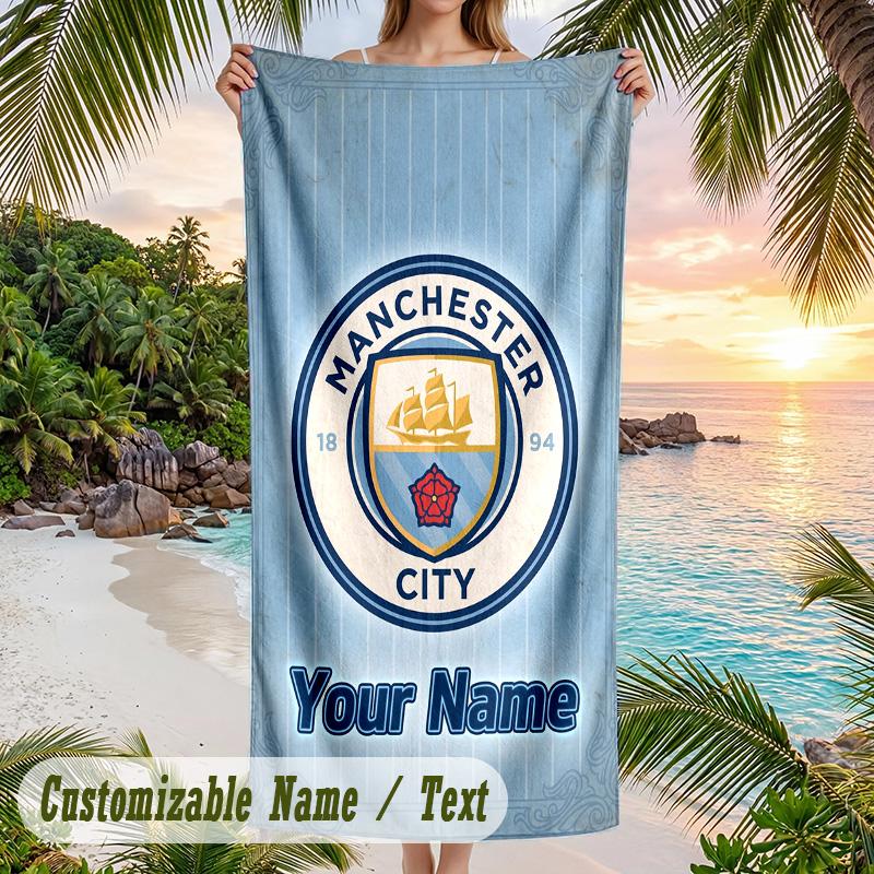 Beach Towel Manchester City Print Custom Name Text Soft Towel for Swimming Pool