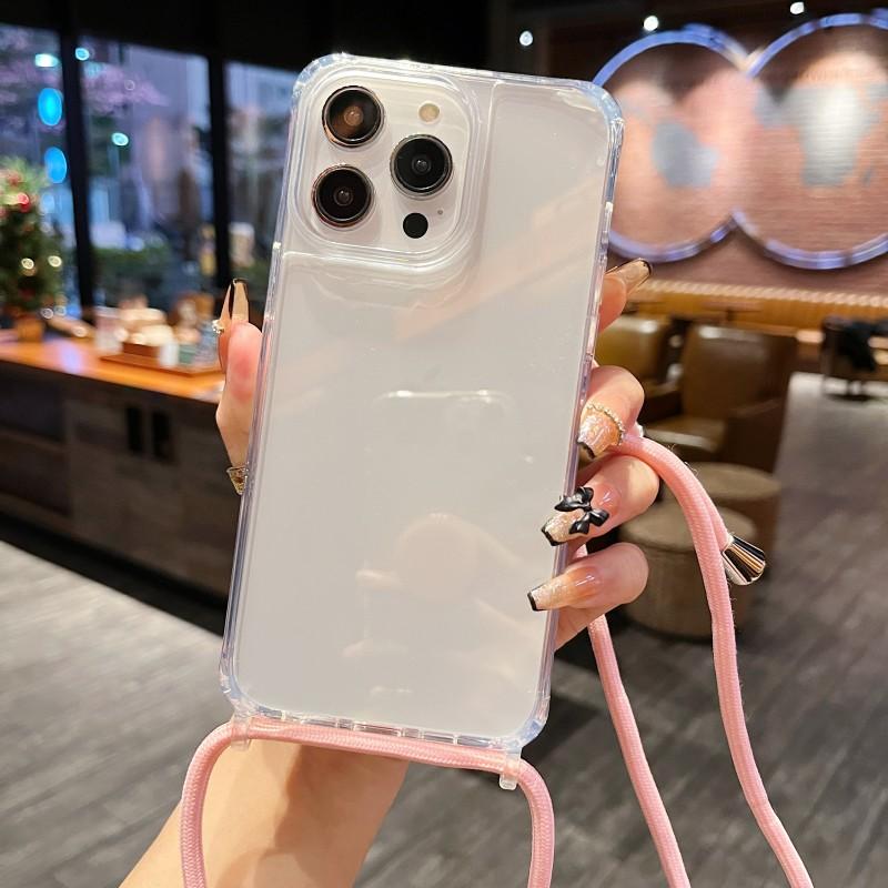 Clear Strap Case For iPhone 17 16 15 13 12 11 14 Pro Max Mini XR X XS Max Plus Air Crossbody Lanyard Cord Plastic Acrylic Cover