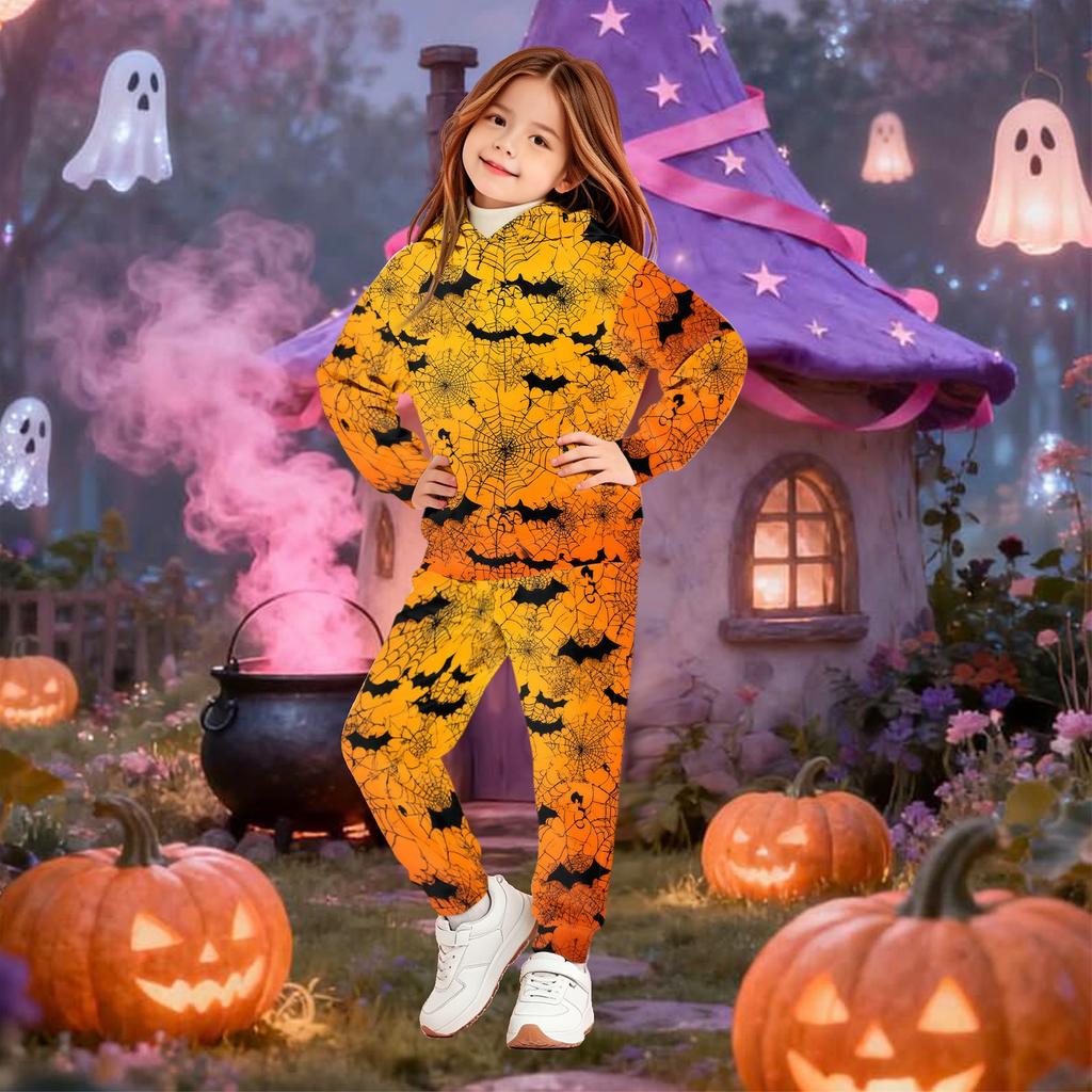 Kids Hoodie and Pants Set Halloween Print Pullover Sweatshirt for Boys Girls