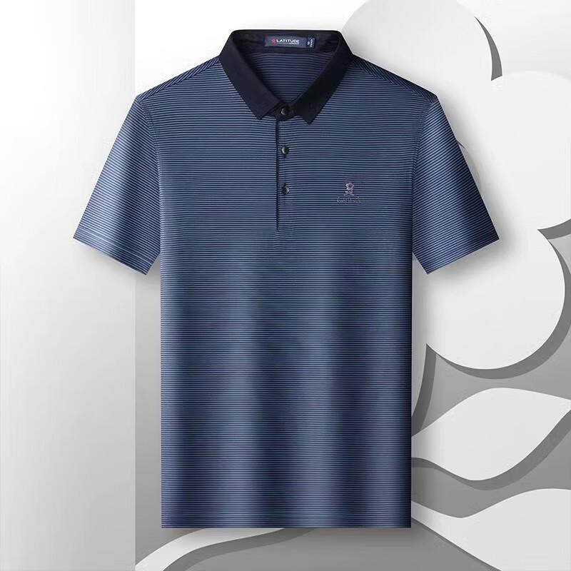 MONTAGUT Men s Striped Ice Feel Acetate Silk Polo Shirt 50