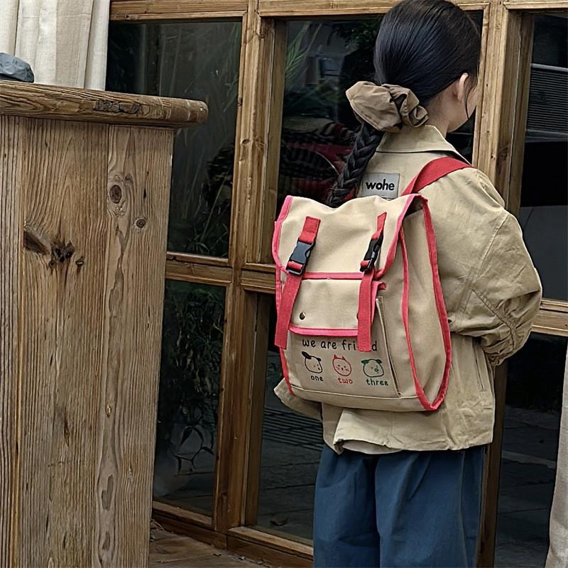 Trendy Children's Colorful Flap Canvas Backpack Casual And Cute Design For Kids