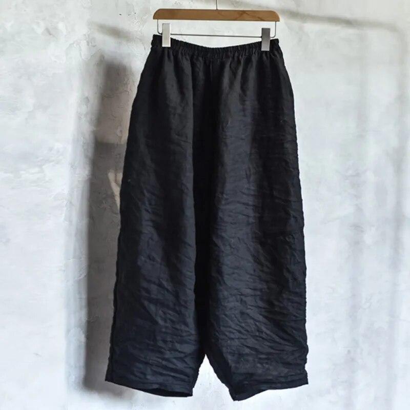 Johnature Women Solid Color Wide Leg Pants Elastic Waist Spring Trouser Casual Women Long Pants