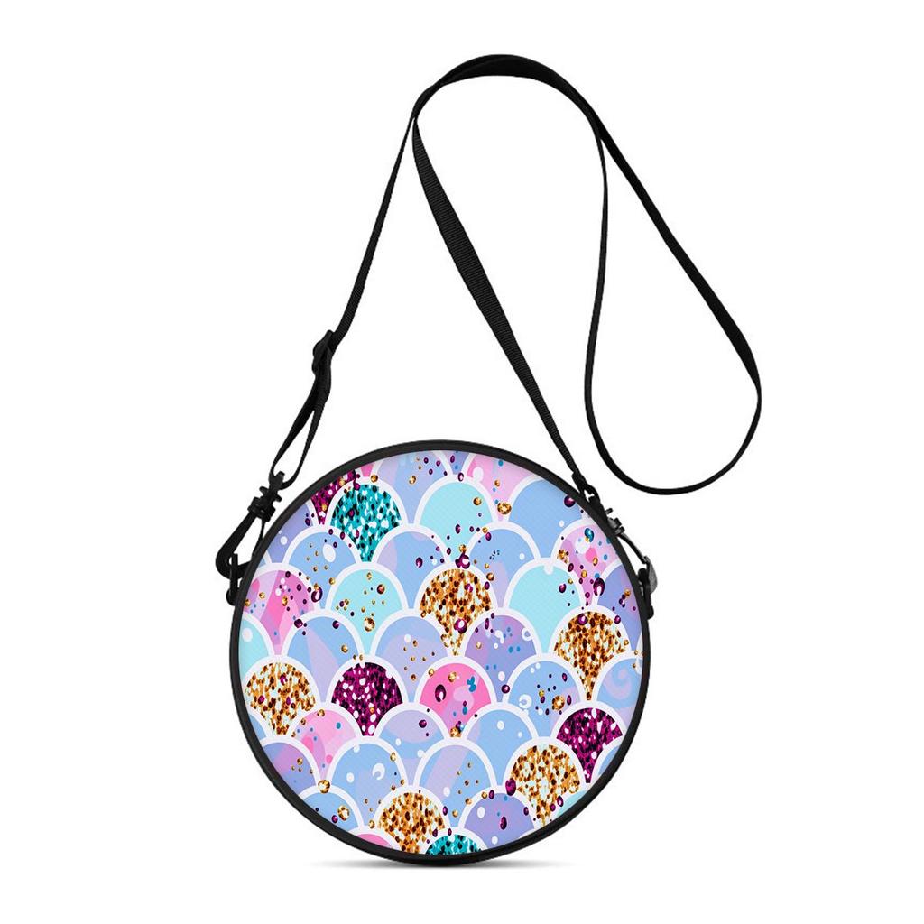 Mermaid Tail Print Round Shoulder Bag Casual Messenger Bag for Woman Best Gifts 2D Flat Casual Daily Crossbody Bag