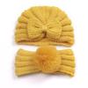 New children's winter warm headscarf hat set, baby bow pullover hat, baby headband