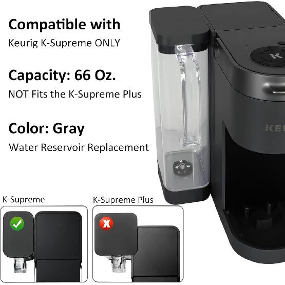 Water Reservoir Replacement - Compatible with Keurig K-Supreme Coffee Maker ONLY, NOT Fits the K-Supreme Plus,66 Oz,(Black)