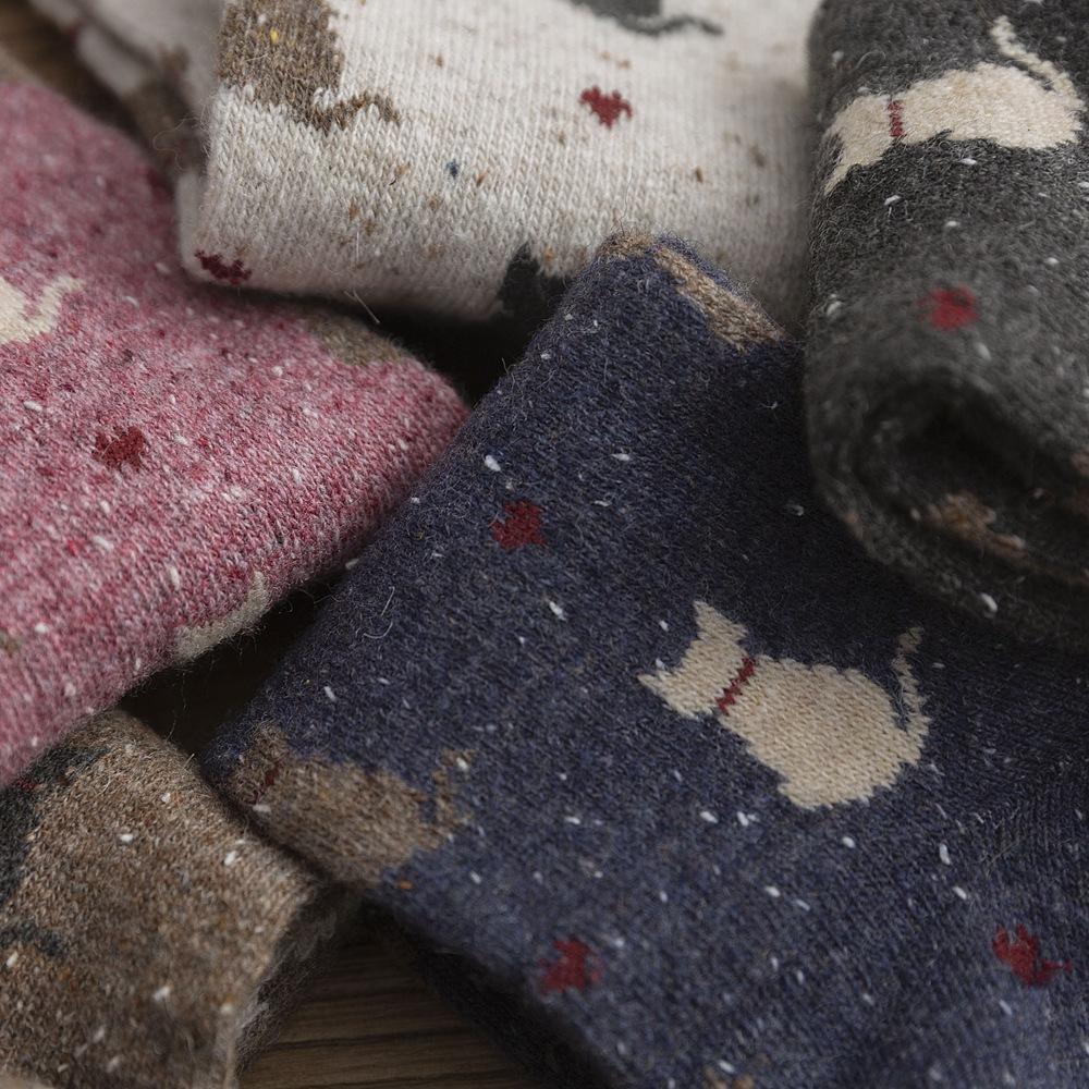 Women Socks Autumn And Winter Thicken Wool Middle Tube Socks Cute Cartoon Cat Printing Japanese College Style Loose Stockings