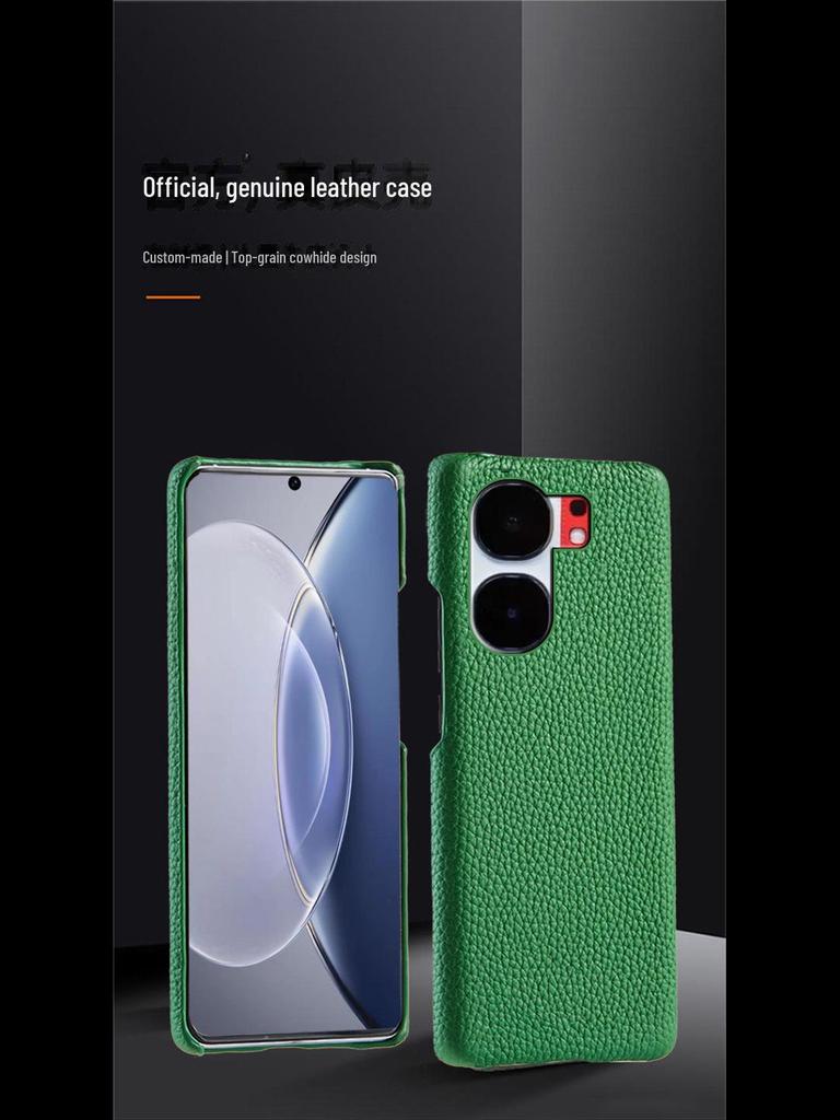iQOO Neo9 & Neo9 Pro Genuine Leather Cowhide Lychee Pattern Half-Cover Case