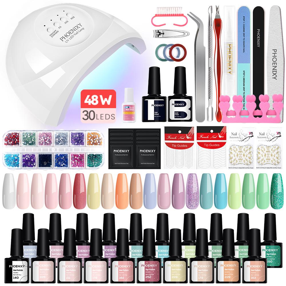 

Маникюрный набор PHOENIXY, набор полигелей для ногтей, 48 Вт, лампа для ногтей, полуперманентная лампа Vernis, акриловый гель для наращивания, набор Nagellak SET 5