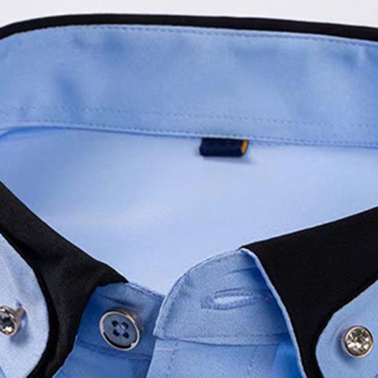 Men Shirt Formal Business Style Long Sleeve Lapel Contrast Color Single-breasted Pocket Soft Breathable Plus Size Mid Length Anti-wrinkle