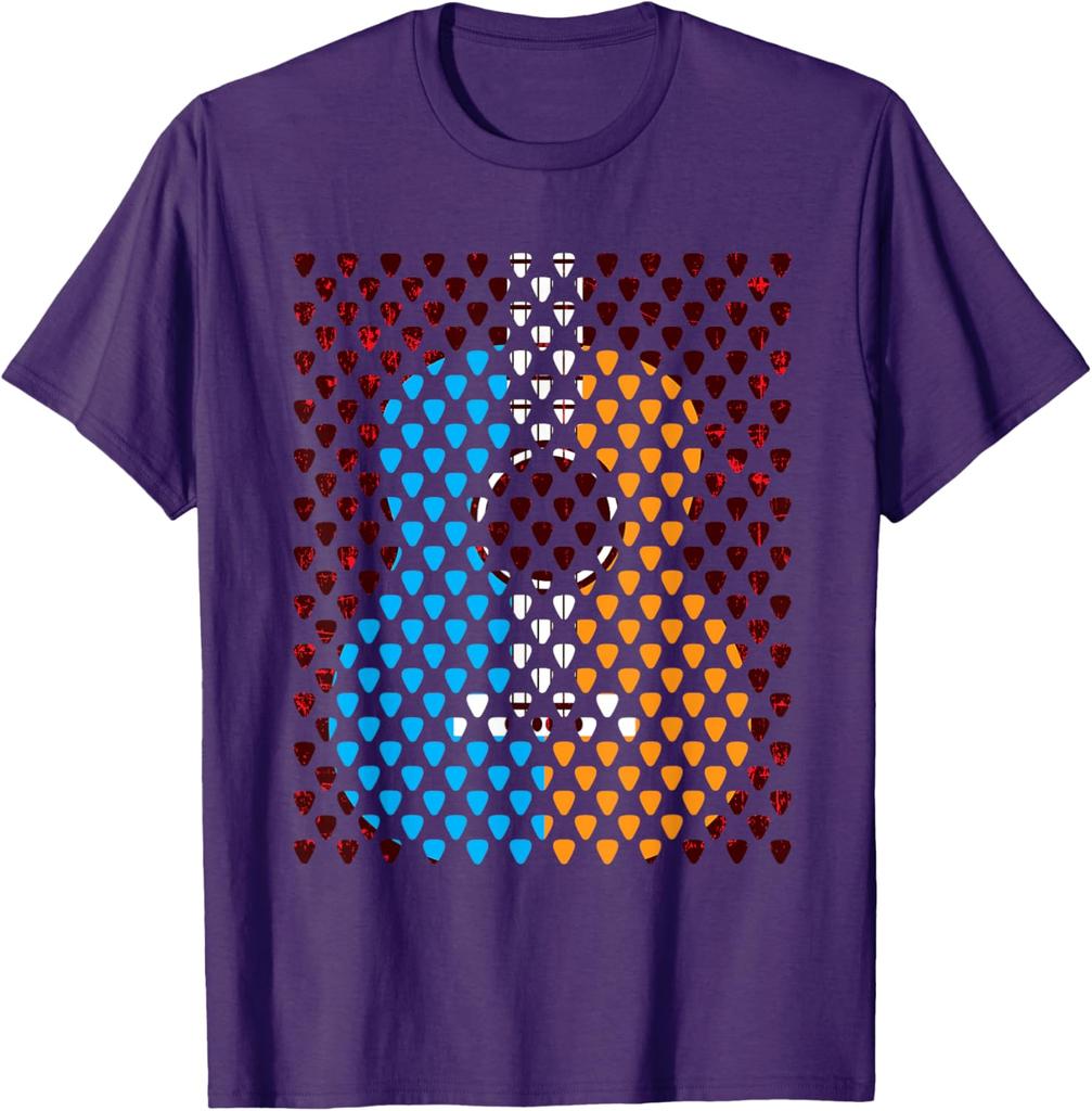 Guitar Pick Yin Yang Acoustic Guitar Graphic Tee Casual Short Sleeve TShirt