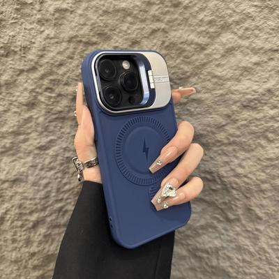 Funda de teléfono multifuncional con soporte abatible, adecuada para iPhone 16/15/14, silicona suave esmerilada, cubierta de protección magnética Lightning