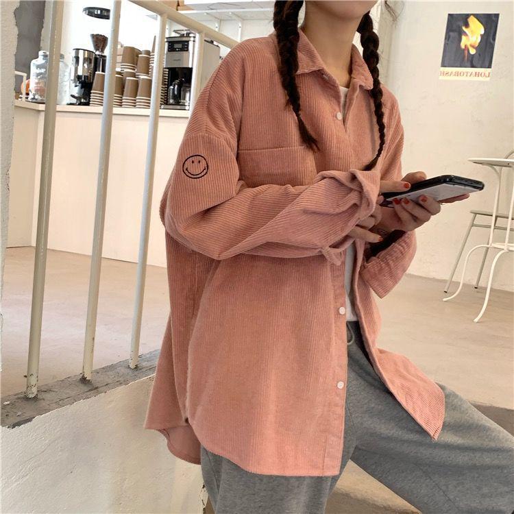 

Spring 2023 Women s Mid-Length Corduroy Shirt, Korean Loose Fit, Trendy Design S 90-100