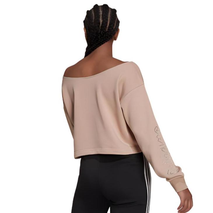 Adidas Letter Logo Casual Sports Drop Shoulder Short Sweatshirt Women sweatshirt Gray Pink HF6774