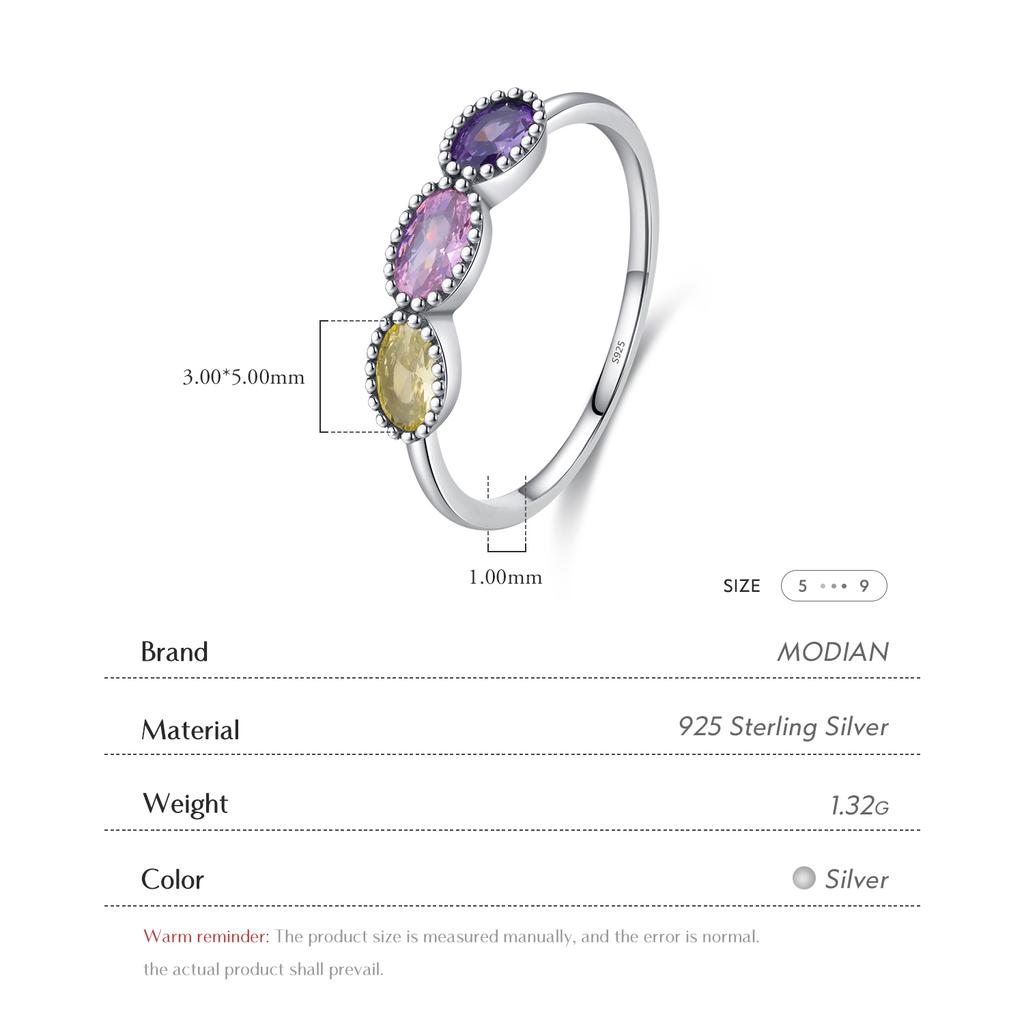 925 Sterling Silver Vintage Colorful Oval Ring Exquisite Zirconia Stackable Fine Jewelry For Women Birthday Gift