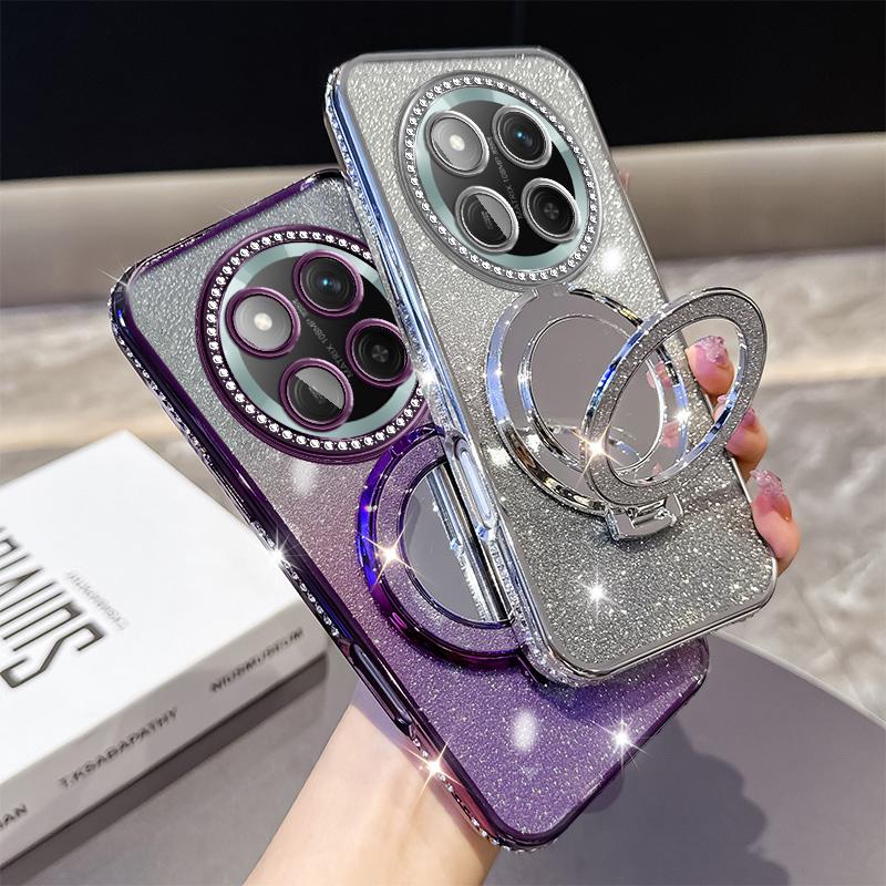 KEYSION Luxury Glitter Jewelled Magnetic Phone Case for HONOR X9c 5G Makeup Mirror Stand Shockproof Cover for Magic 7 Lite 5G