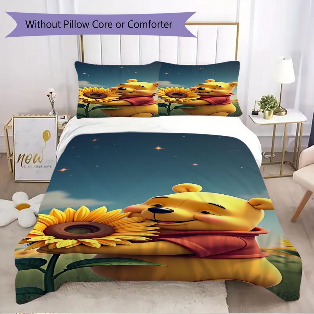 3pcs Cartoon Duvet Cover Set (1 Duvet Cover + 2 Pillowcases, Duvet Insert Not Included), Cute Winnie the Pooh Print Bedding Set.