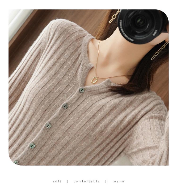 Women's Ribbed V-Neck Knitted Cardigan - Loose Thin Plus Size Sweater Coat