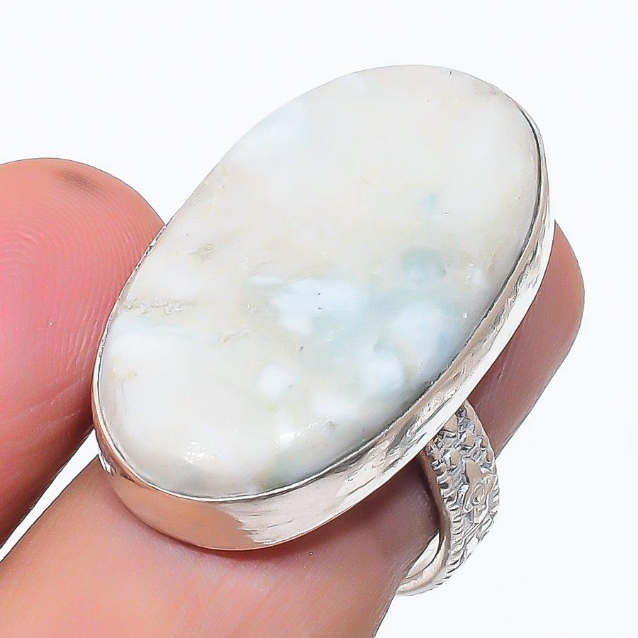 Natural Larimar Gemstone Handmade 925 Sterling Silver Jewelry Ring Size 7 K1u11