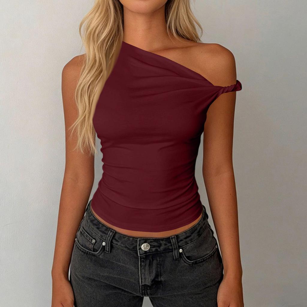 Women Elegant Ruched Sleeveless Casual  Going Out Tops Blouses Off The Shoulder Shirts
