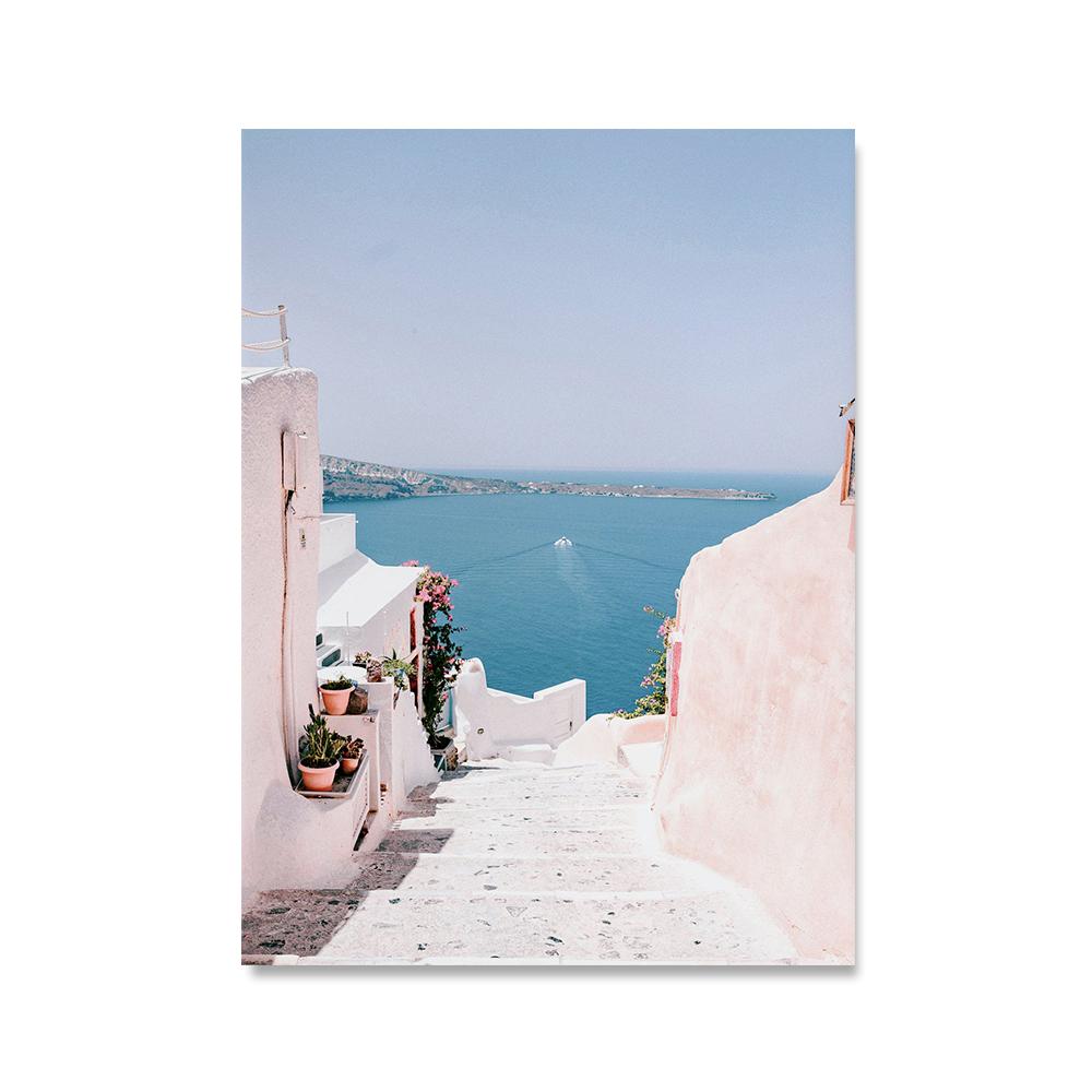Greece Santorini Print Amalfi Coast Poster Landscape Wall Art Canvas Painting Summer Beach Mykonos Coast Wall Picture Home Decor
