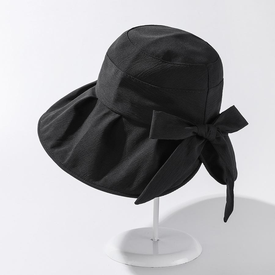 Women's Summer Panama Sun Hat with Bow UV Protection Big Brim Face Sunscreen Bucket Cap for Outdoor Activities