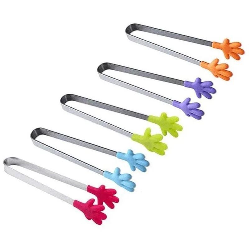 

1 шт. Креативные маленькие силиконовые щипцы для еды в форме руки, для льда, конфет, кухонные принадлежности, нержавеющая сталь, нескользящий мини-инструмент, случайный multicolour