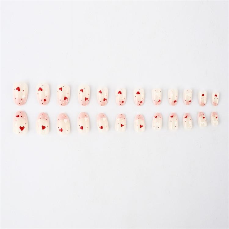 24 Stück Valentinstag Press-On-Nägel Herz Künstlicher Nagel Französische Spitze Falscher Nagel Kurz Oval Aufkleb-Nagel für Party