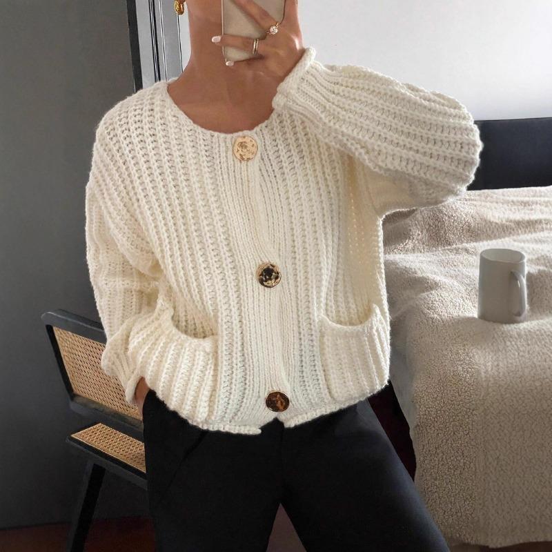 Women S Casual Solid Color Knit Cardigan Sweater With Pockets For Autumn Winter