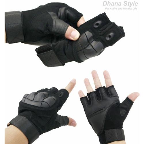 XRH Type Half-Finger Tactical Gloves, Fingerless Knuckle Guards, Army/Military, Combat/Airsoft, Bicycle/Motorcycle, Outdoor, Cosplay, Black, Half Fing