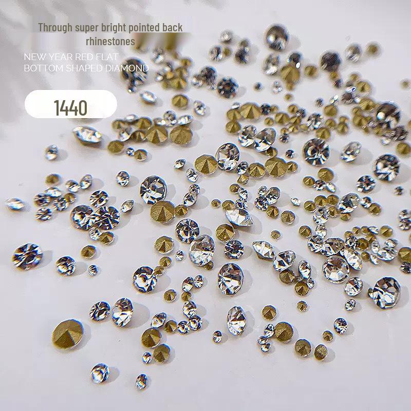 3D Pointed Back Czech Rhinestones Nail Art Decorations - 1440 Pieces