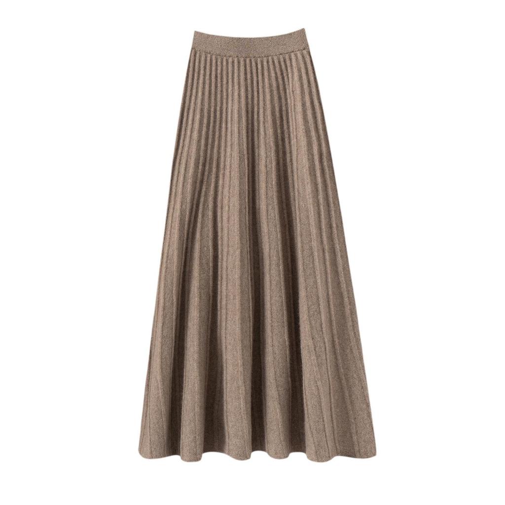 Women's 100% Pure Cashmere High Waist Long Skirt - Solid Color, Elastic Drape, Plush for Autumn/Winter