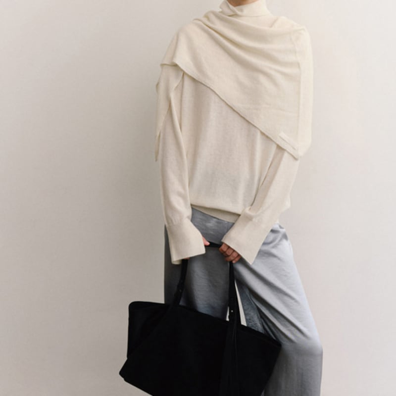 ovbeige SOFT CASH WOOL KNIT SHAWL_IVORY
