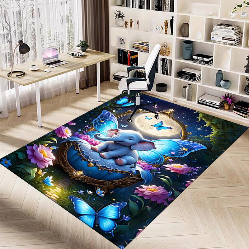 1PC Elephant Butterfly Extra Large Non Slip Floor Carpet, Office, Family, Bedroom Large Area Rug Indoor Rugs, Vibrant Colors