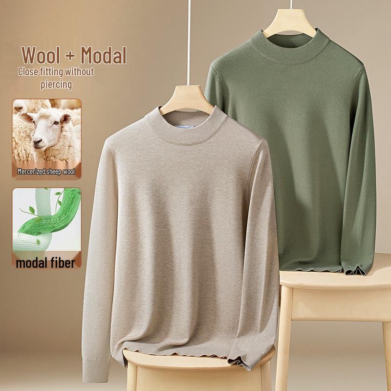Mao Ren Herren Thermopullover aus Wolle und Modal mit halbem Rollkragen