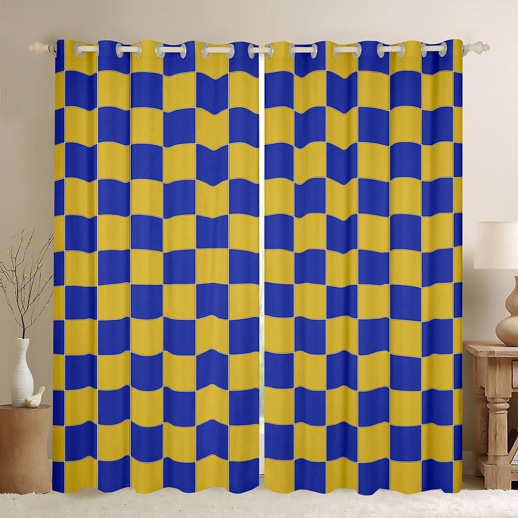 Checkered Curtain Colorful Checkerboard Grid Curtains Drapes Funky Gingham Buffalo Plaid Window Bedroom With Room Darkening Polyester Perfect For