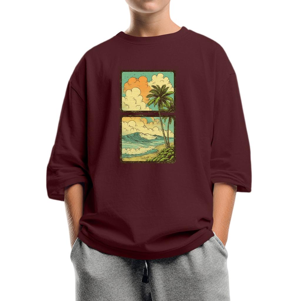 Moda dziecięca Drukowana bluzka z okrągłym dekoltem i rękawem 7/8, casualowy T-shirt