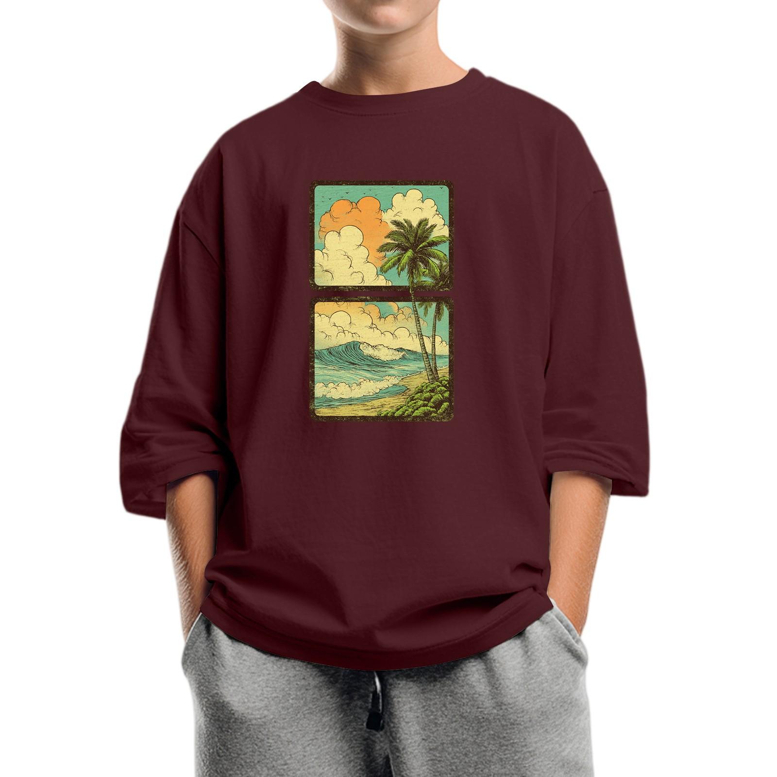 

Children s Fashion Printed Round Neck Seven Sleeve Top Casual T-Shirt 120 винний